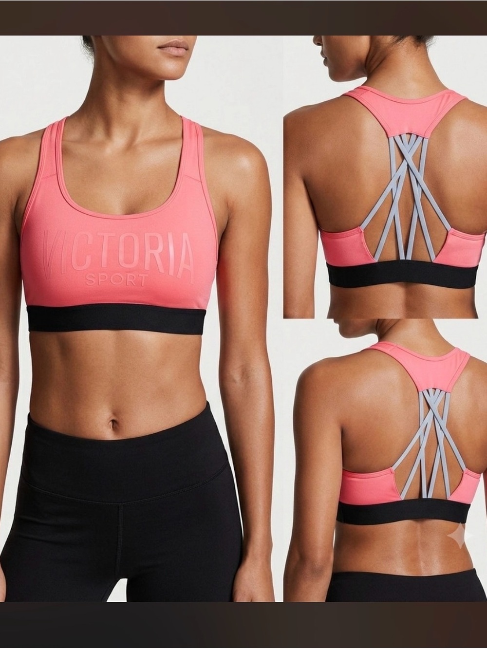 Victoria Sport Strappy Caged Back Sports Bra Pink Grey Pilates Princess M Casual